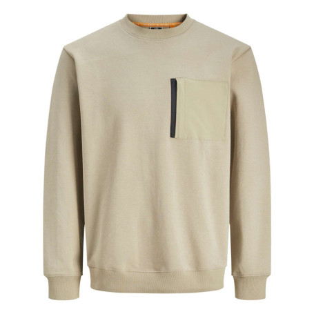 Sweat beige uni à coupe droite et à col rond...
