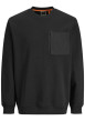 Thumbnail Sweat noir uni à coupe droite et à col rond avec une poche zippée à la poitrine