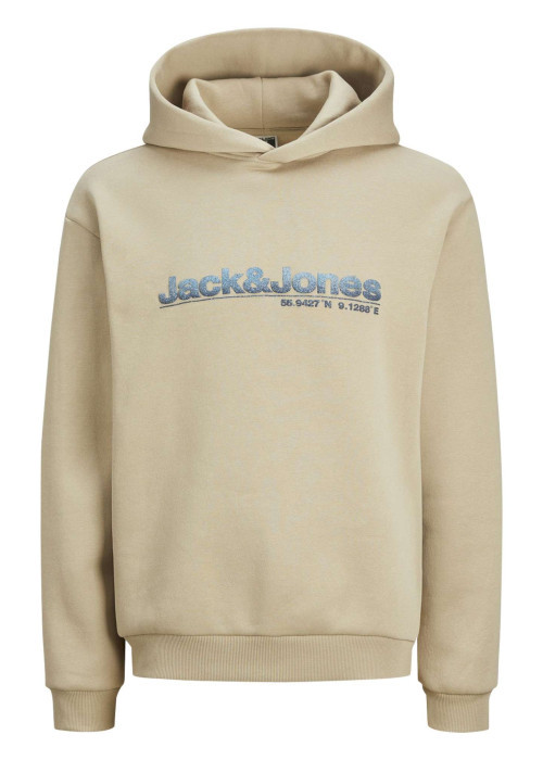 Sweat à capuche Jack & Jones beige imprimé nom de la marque poitrine