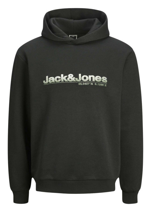 Sweat à capuche noir uni à coupe droite avec nom de la marque à la poitrine