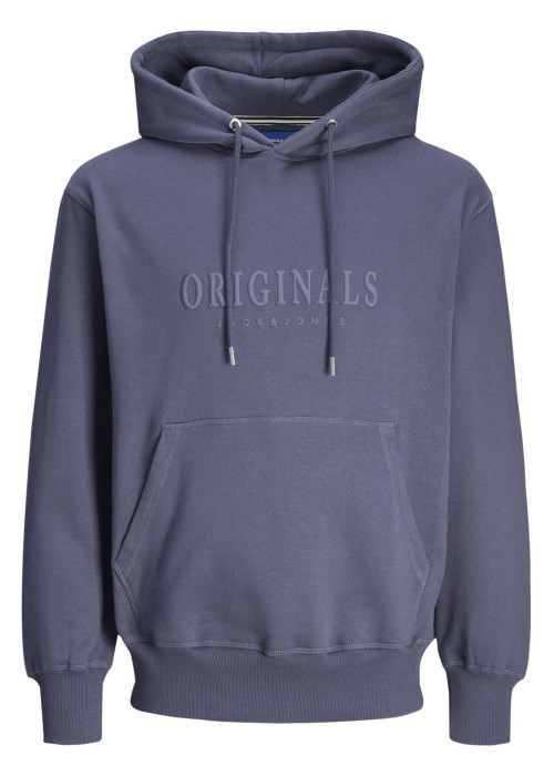 Sweat à capuche en coton mélangé bleu indigo uni à coupe droite avec écriture