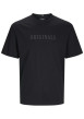 Thumbnail T-shirt en coton noir uni à coupe droite avec une écriture en relief