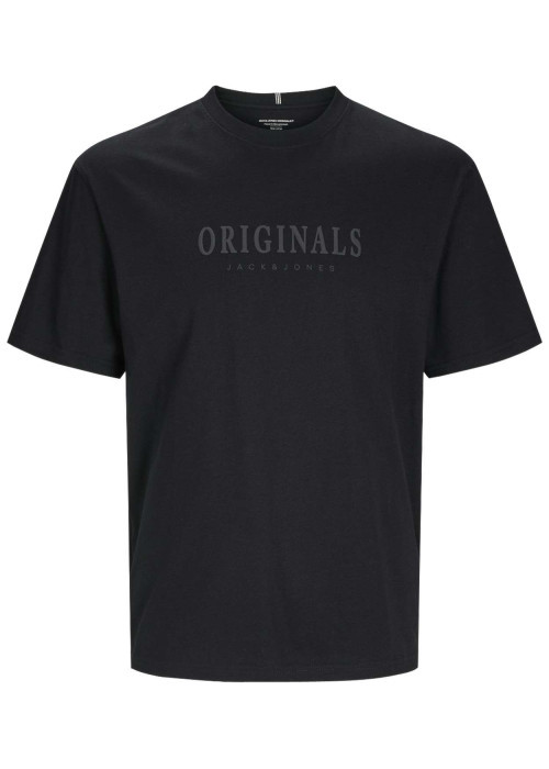 T-shirt en coton noir uni à coupe droite avec une écriture en relief