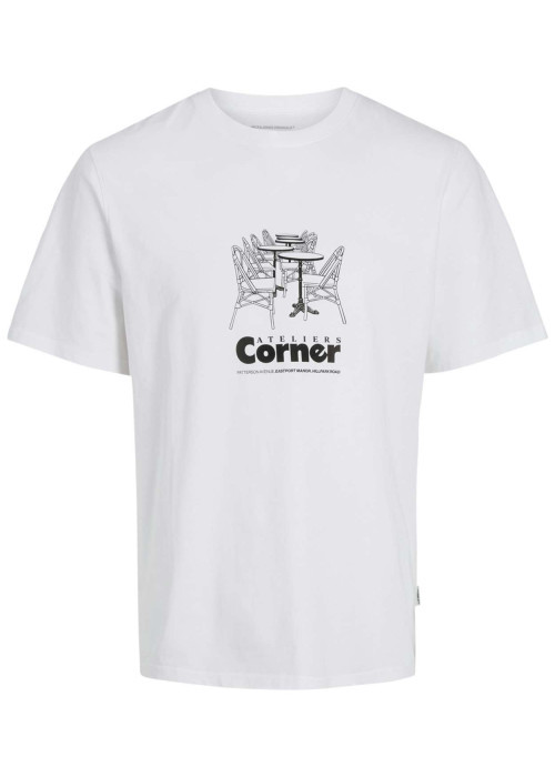 T-shirt en coton blanc uni à coupe droite avec imprimé noir et à col rond