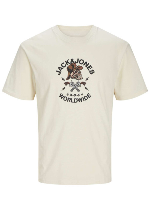 T-shirt en coton noir uni coupe droite avec imprimé tête de mort cow-boy