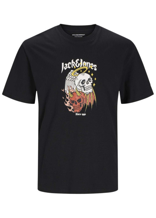 T-shirt en coton noir uni coupe droite avec imprimé tête de mort
