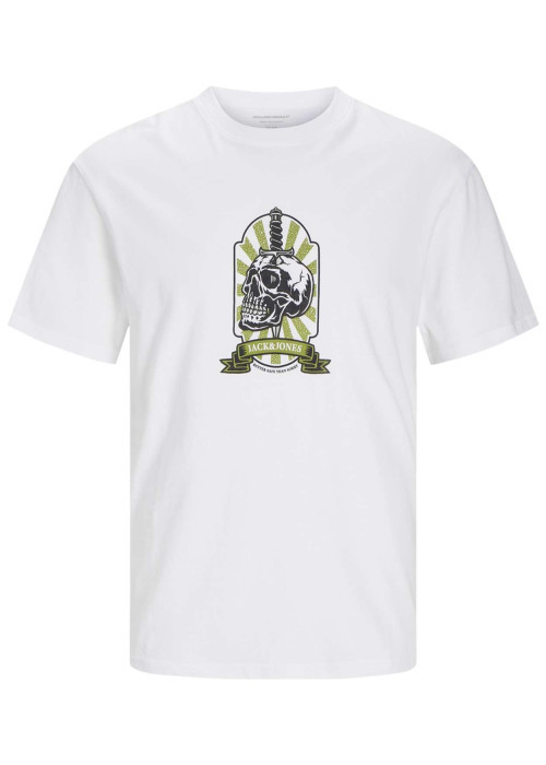 T-shirt en coton blanc uni coupe droite avec imprimé tête de mort