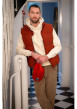 Thumbnail Pantalon en coton camel en velours côtelé à coupe droite avec cordon de serrage