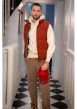 Thumbnail Pantalon en coton camel en velours côtelé à coupe droite avec cordon de serrage - Image 2