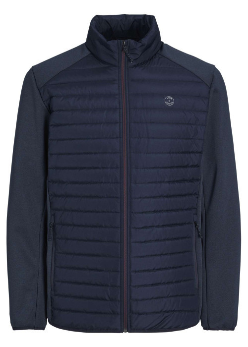 Veste bleue marine matelassée avec une coupe droite et un col montant à zip
