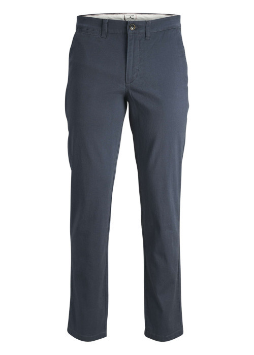 Pantalon chino 4 poches en coton bleu marine uni à coupe regular fit