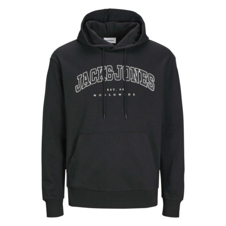 Sweat à capuche en coton mélangé noir uni à...