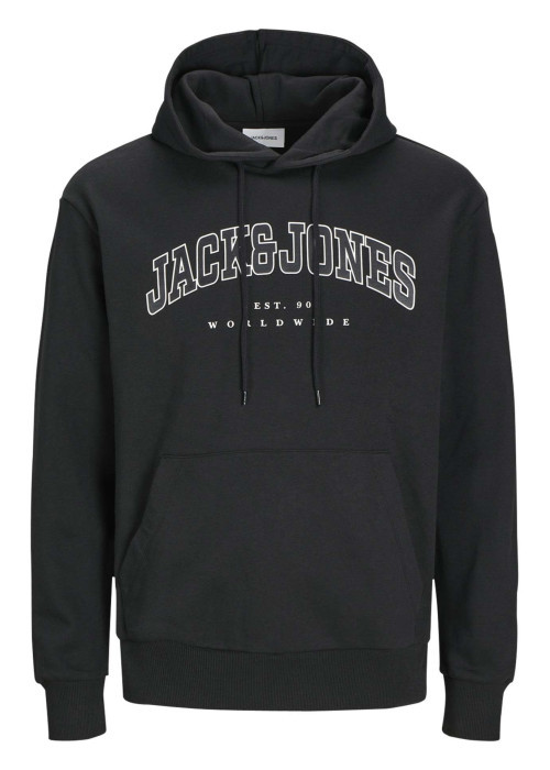 Sweat à capuche en coton mélangé noir uni à coupe droite imprimé