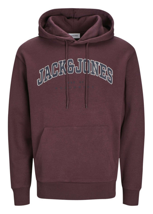 Sweat à capuche en coton mélangé bordeaux uni à coupe droite imprimé