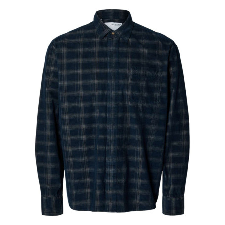 Chemise en coton mélangé marine à carreaux à...