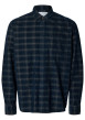 Thumbnail Chemise en coton mélangé marine à carreaux à coupe droite et col français