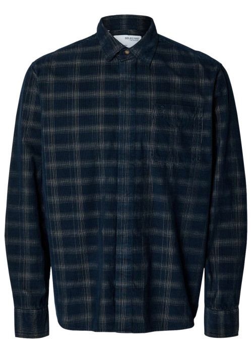 Chemise en coton mélangé marine à carreaux à coupe droite et col français