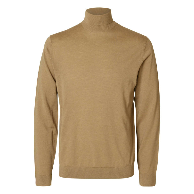 Selected Homme - Pull En Laine Merinos Beige Uni Avec Une Coupe Droite Et Un Col Roulé - Beige Selected Homme - Pull En Laine Merinos Beige Uni Avec Une Coupe Droite Et Un Col Roulé - Beige