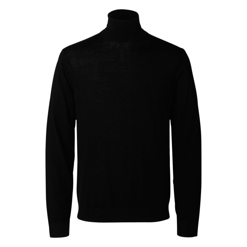 Selected Homme - Pull En Laine Merinos Noir Uni Avec Une Coupe Droite Et Un Col Roulé - Noir Selected Homme - Pull En Laine Merinos Noir Uni Avec Une Coupe Droite Et Un Col Roulé - Noir