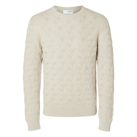 Pull en coton biologique mélangé écru en maille...