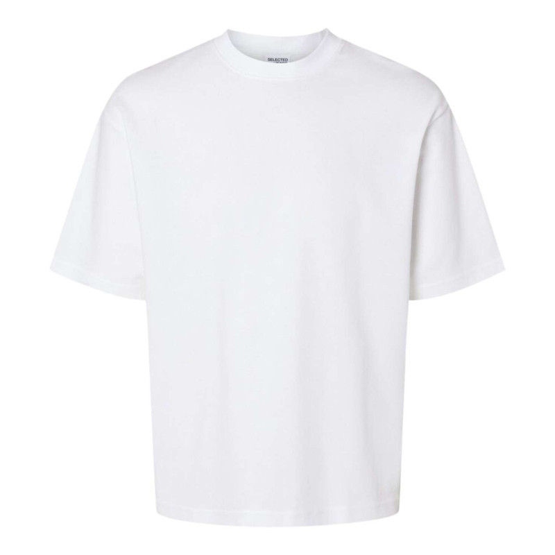 Selected - T-shirt En Coton Biologique Mélangé Blanc Uni à Coupe Droite Et Col Rond - Blanc Selected - T-shirt En Coton Biologique Mélangé Blanc Uni à Coupe Droite Et Col Rond - Blanc