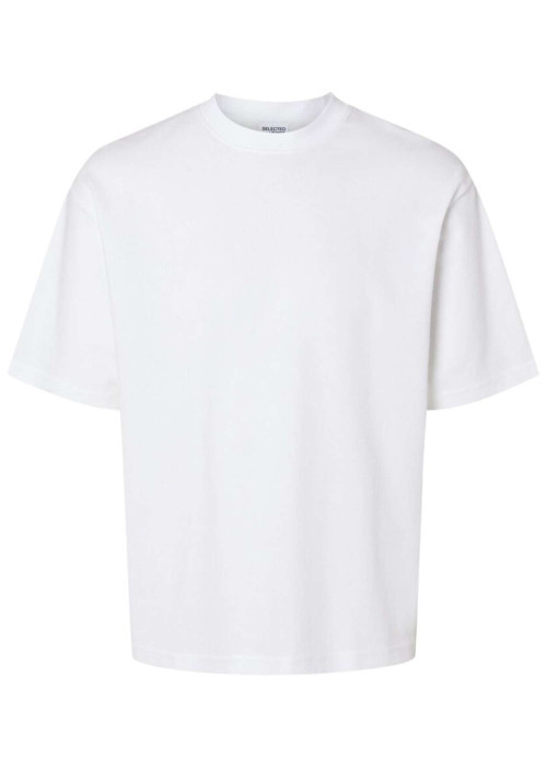 T-shirt en coton biologique mélangé blanc uni à coupe droite et col rond