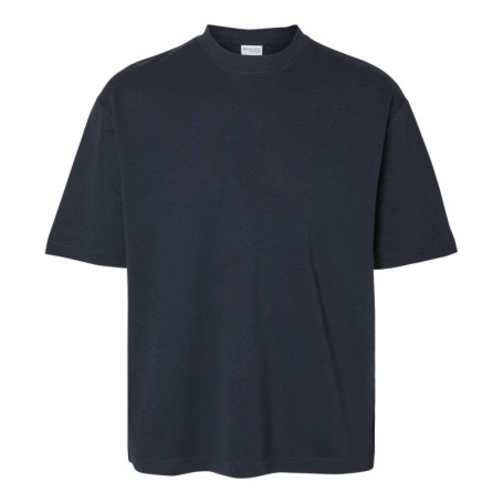 T-shirt en coton biologique mélangé marine uni...