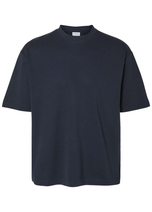 T-shirt en coton biologique mélangé marine uni...