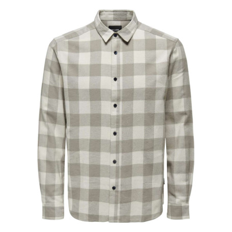 Chemise en coton beige à carreaux avec une...