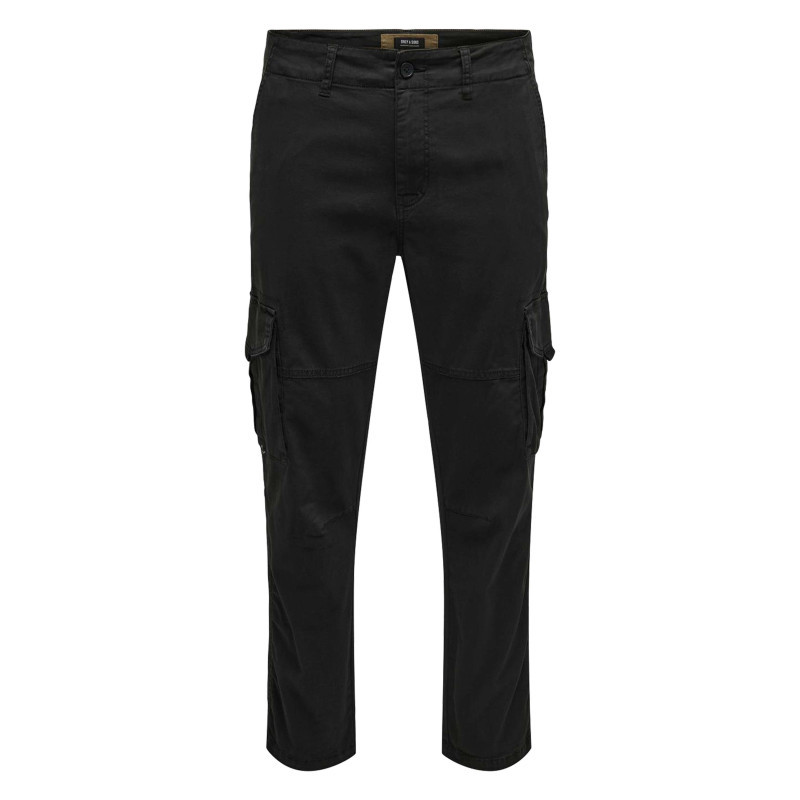 Only&sons - Pantalon En Coton Mélangé Noir Uni Avec Une Coupe Droite Et Des Passants - Noir