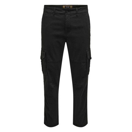 Pantalon en coton mélangé noir uni avec une...