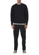 Thumbnail Pantalon en coton mélangé noir uni avec une coupe droite et des passants - Image 2