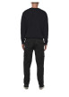 Thumbnail Pantalon en coton mélangé noir uni avec une coupe droite et des passants - Image 3