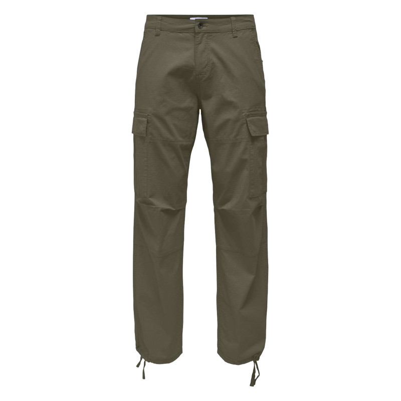 Only&sons - Pantalon En Coton Mélangé Kaki Uni Avec Des Poches Et Une Coupe Droite - Kaki