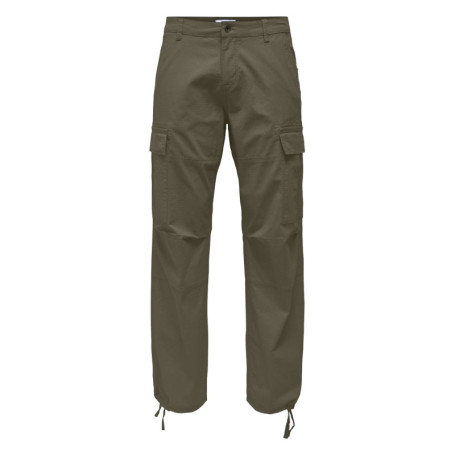 Pantalon en coton mélangé kaki uni avec des...