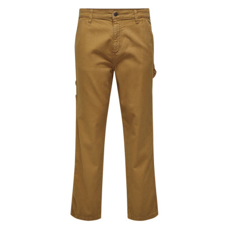 Pantalon en coton camel uni avec des poches et...