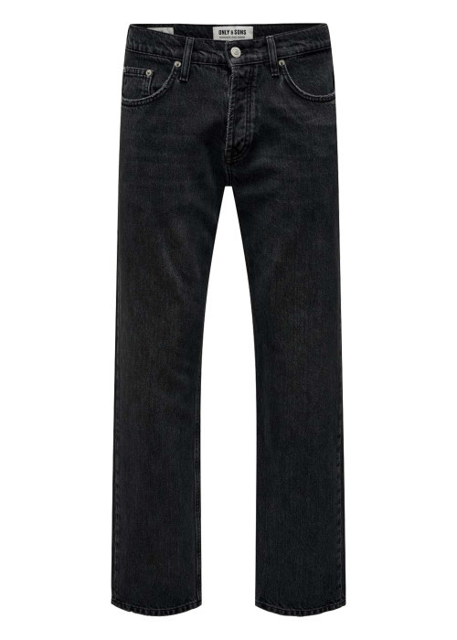Jean Edge Straight en coton mélangé noir uni avec une coupe droite