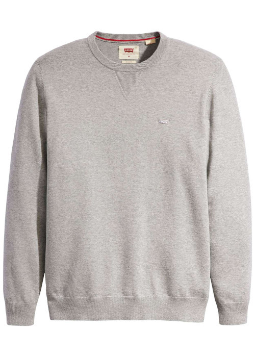 Pull gris uni avec une coupe droite un col rond et des manches longues