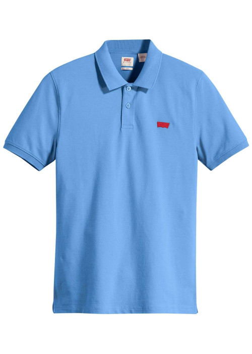 Polo en coton bleu en maille piquée avec une coupe slim et un col boutonné