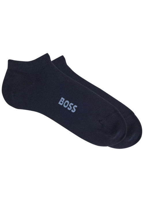 Lot de 2 paires de socquettes bleues nuit unies avec petit logo sur le dessous