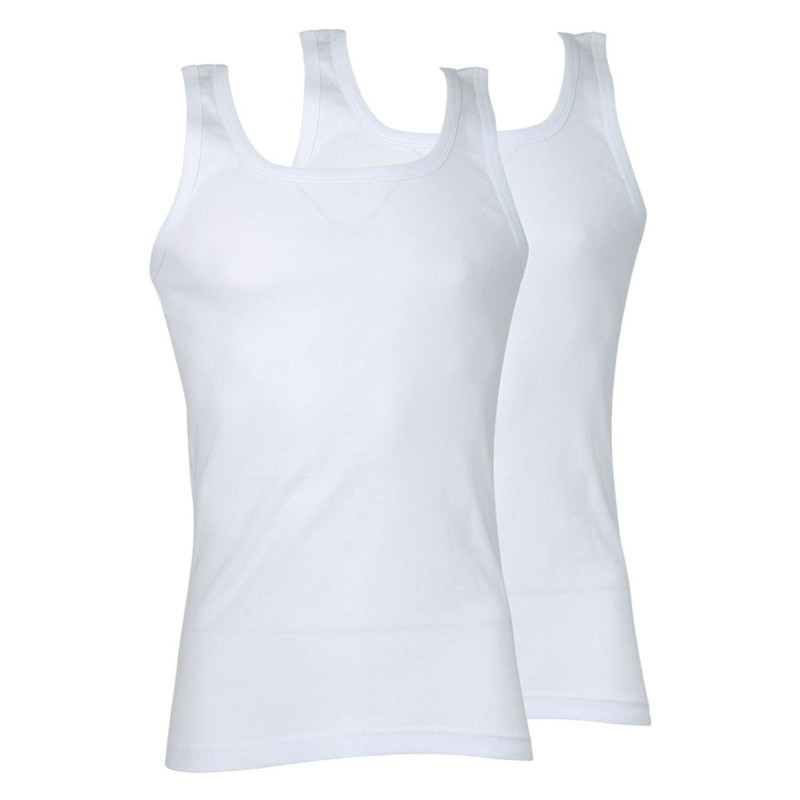 Athéna - Lot De 2 Débardeurs Blancs En Coton Unis Coupe Ajustée Col Carré - Blanc
