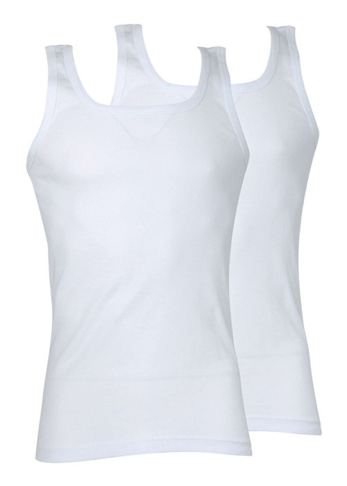 Lot de 2 débardeurs blancs en coton unis coupe ajustée col carré