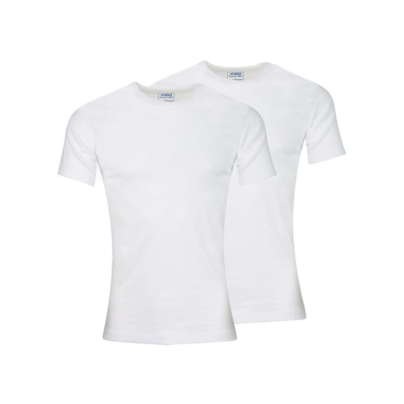 Athéna - Lot De 2 T-shirts Blancs En Coton Unis Coupe Droite Col Rond - Blanc