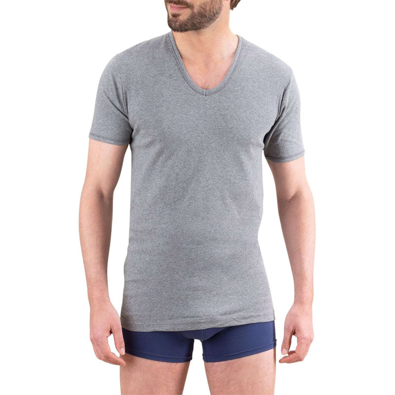 Eminence - T-shirt En Coton Gris Uni Avec Une Coupe Droite Et Un Col V Arrondi - Gris