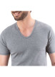 Thumbnail T-shirt en coton gris uni avec une coupe droite et un col V arrondi - Image 3