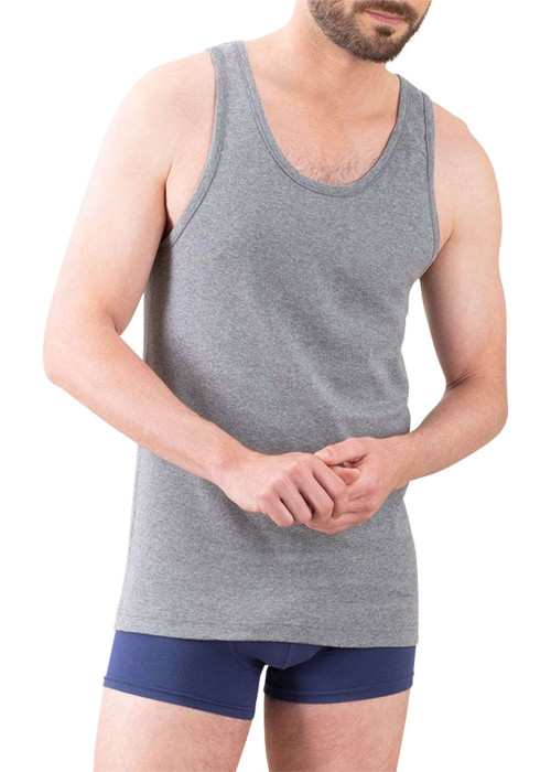 Débardeur moulant Héritage en pur coton hypoallergénique gris à col rond