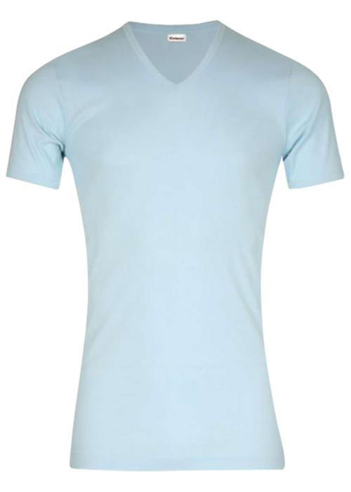 Tee-shirt moulant Héritage en pur coton bleu ciel à col V et manches courtes