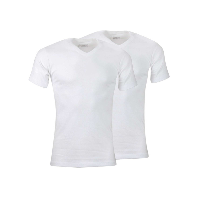 Athéna - Lot De 2 T-shirts Blancs En Coton Unis Coupe Droite Col V - Blanc