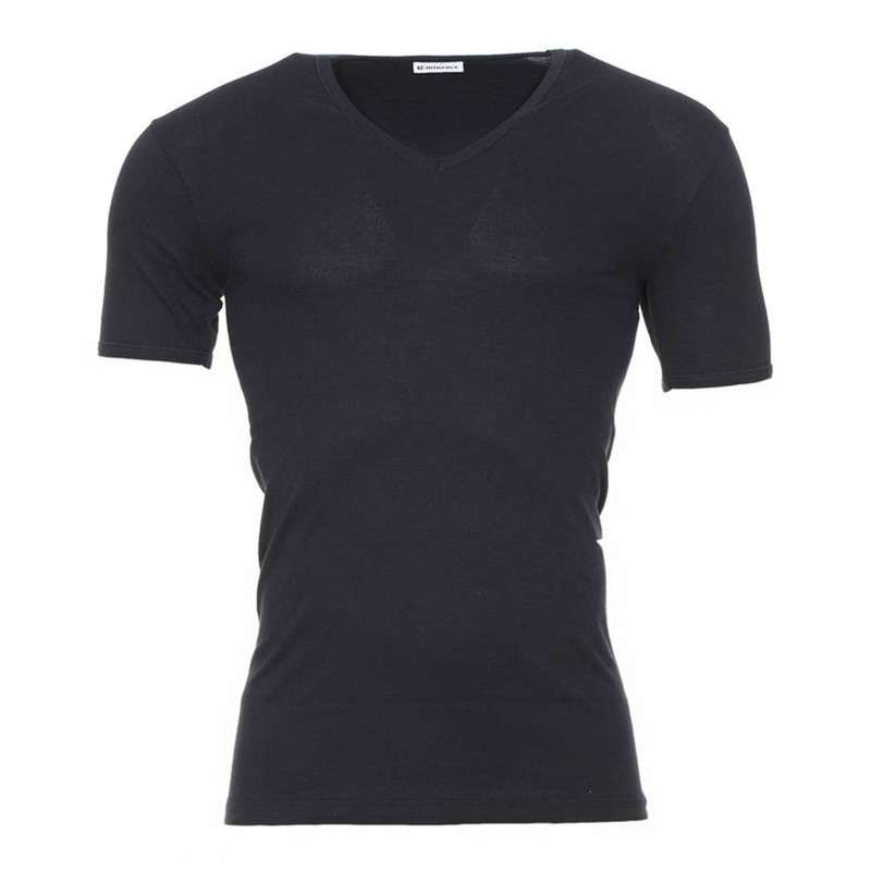 Eminence - Tee-shirt Moulant Héritage En Pur Coton Noir à Col V Et Manches Courtes - Noir