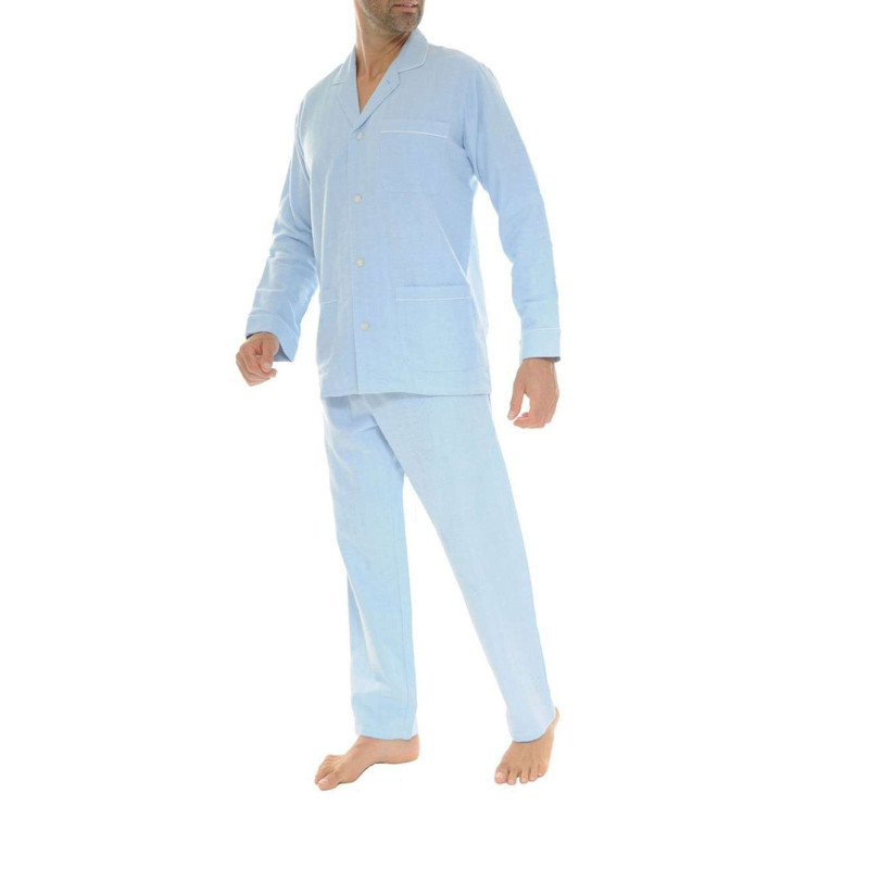Christian Cane - Pyjama Long En Coton Bleu Ciel Uni Avec Une Coupe Droite Et Un Col Cubain - Ciel
